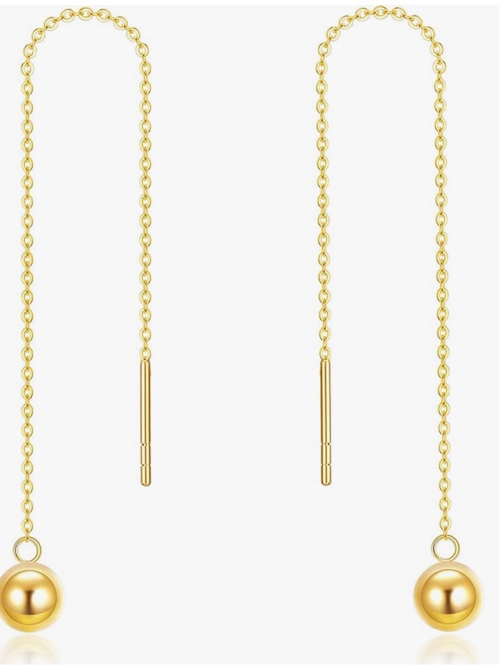 14k Real Gold Threader Ball Drop Earrings Fine Jewelry | Stylist Curated